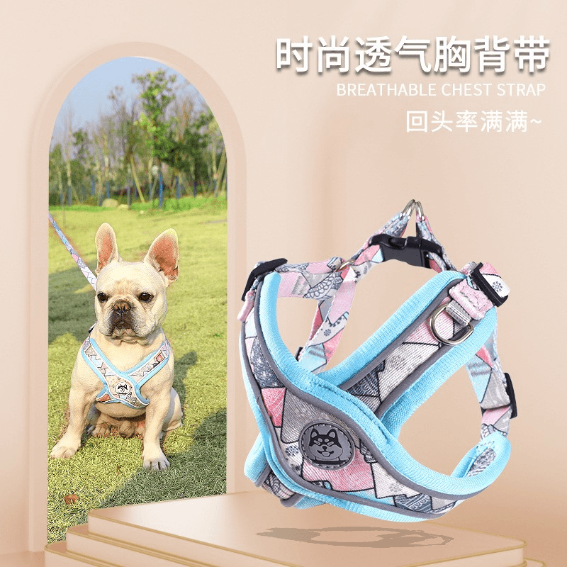 曼尼斯X型有氧宠物胸背带可爱印花日系风中小型犬宠物狗狗胸背带