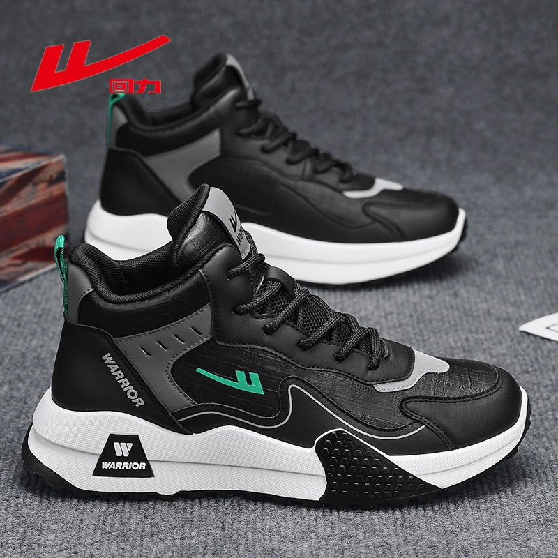 回力男鞋秋冬季新款百搭黑色防水耐磨高帮工装鞋男士户外休闲潮鞋