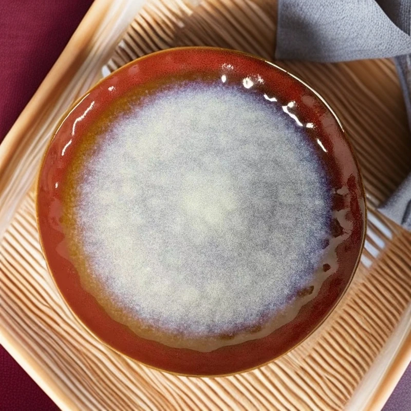 釉下彩渐变红 北欧家用创意陶瓷西餐牛排盘微瑕辣2481 粗陶复古