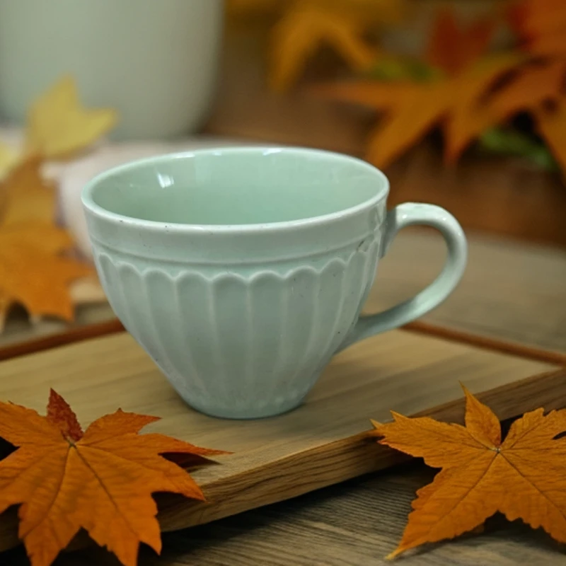 【3个】辣1523 陶瓷釉下彩绿色咖啡杯微瑕 家用简约杯子水杯小杯子