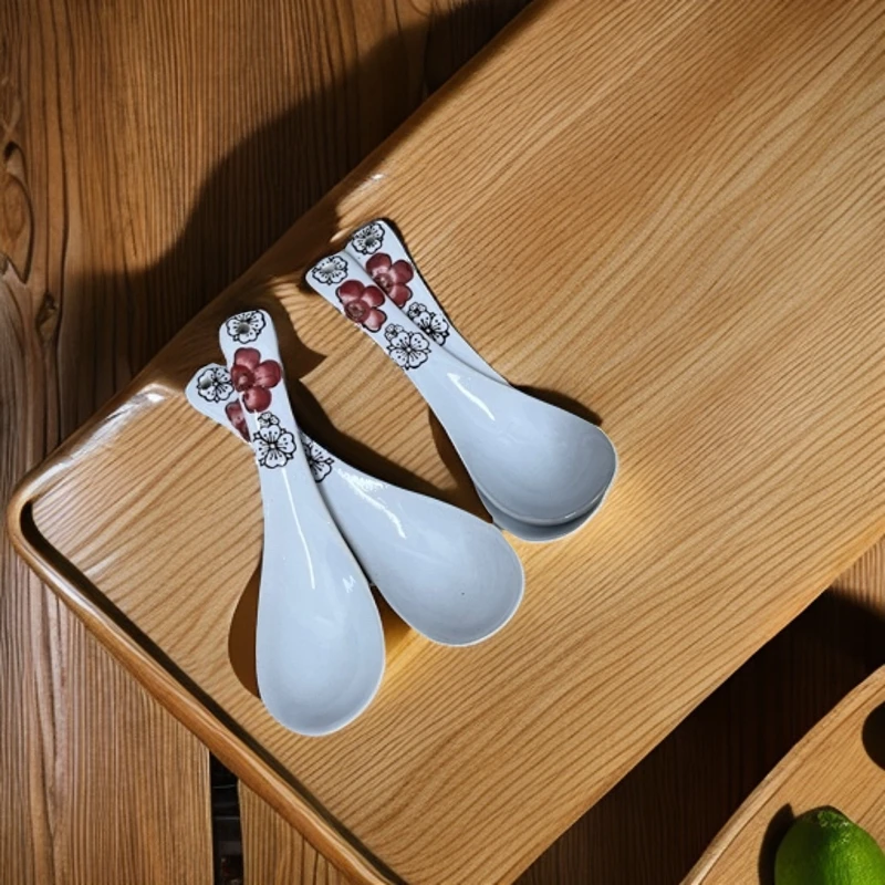 10支配套瓷器创意陶瓷长柄酒店吃饭釉下彩商用粥勺日式红富贵勺子
