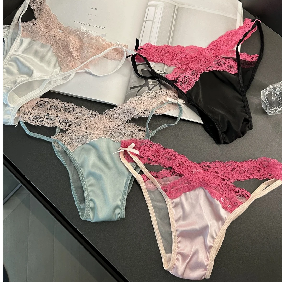 小心机法式蕾丝内裤缎面时尚辣妹蝴蝶结舒适三角内裤低腰性感舒适