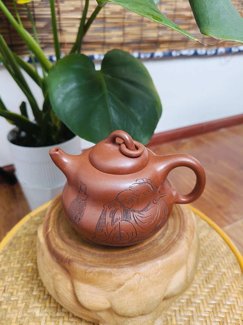 紫泥葫芦型牛盖紫茄泥手制大容量泥壶圆壶手工紫砂壶纯手工全手工