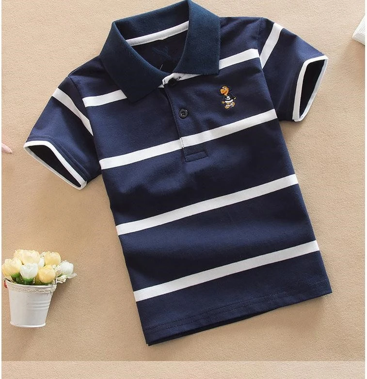 童装儿童条纹短袖男童女童时尚 休闲T桖2024年新款中大童简约polo