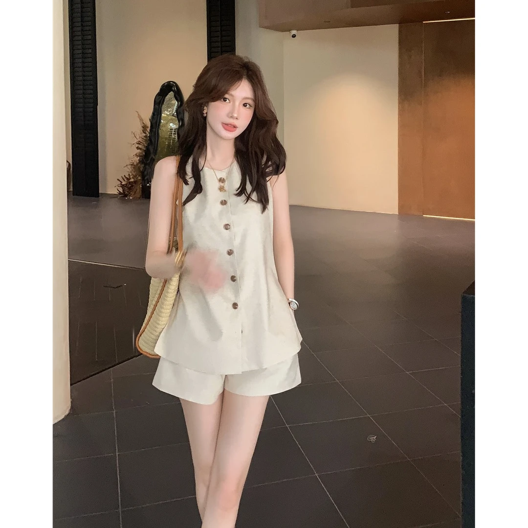 随心玩家老钱风慵懒马甲短裤两件套套装女夏穿搭一整套