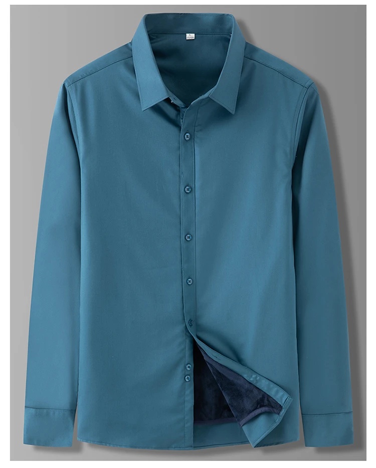 21080加肥加大码秋冬季时尚休闲长袖加绒加厚保暖宽松男士衬衣