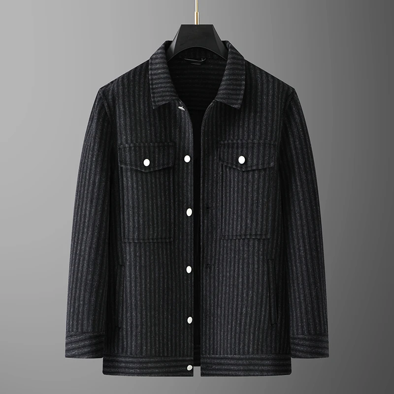 582218加肥加大码男士呢大衣外套时尚休闲简约男式保暖外套