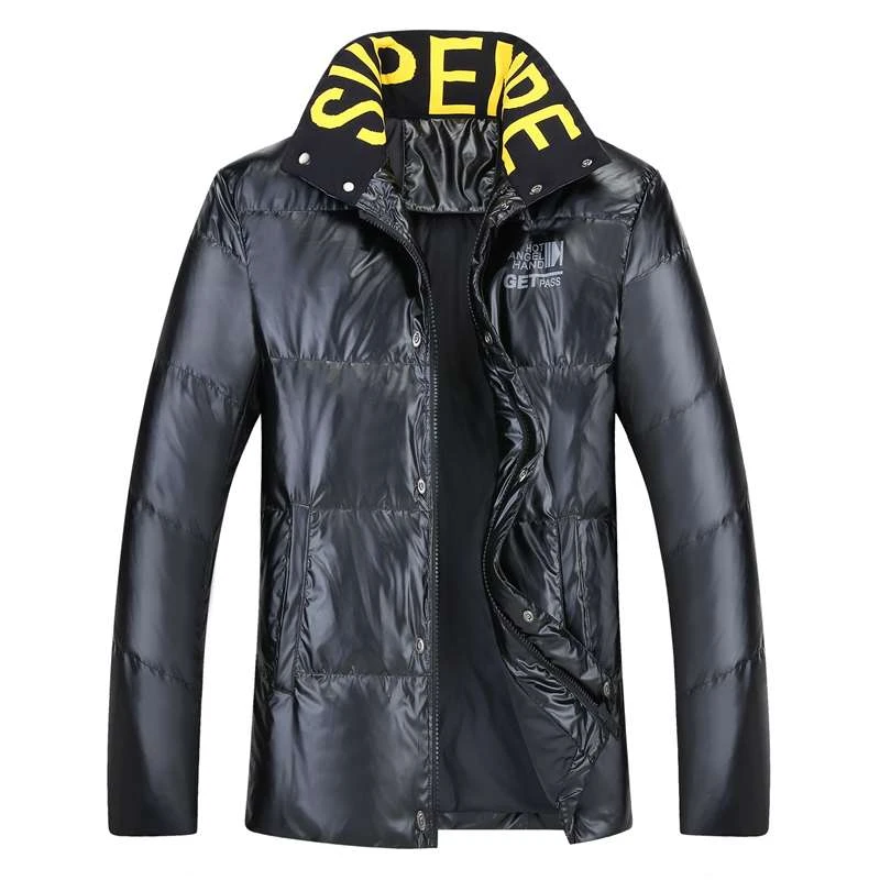 7501719大码男装时尚休闲立领外套亮面色潮流男士绒外套