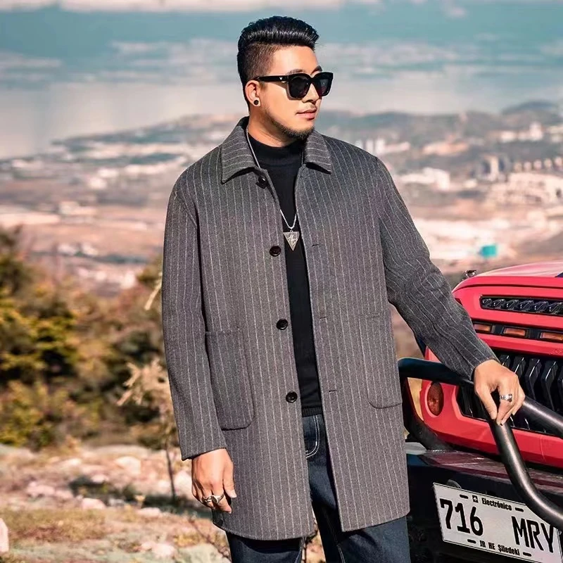 58306 加肥加大码男士呢大衣中长款外套时尚休闲简约男式外套