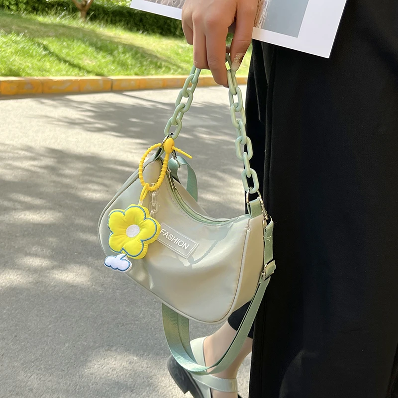 高颜值森系包包女2022新款时尚链条手提单肩包韩系百搭尼龙斜挎包