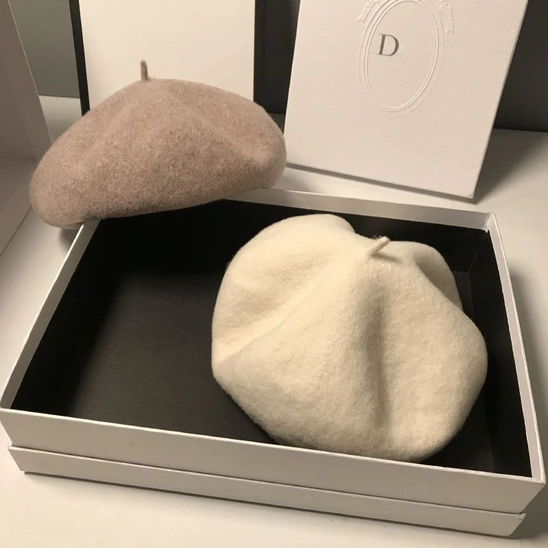 高品质羊毛呢贝雷帽女秋冬韩版日系画家帽蓓蕾黑色英伦复古百搭帽