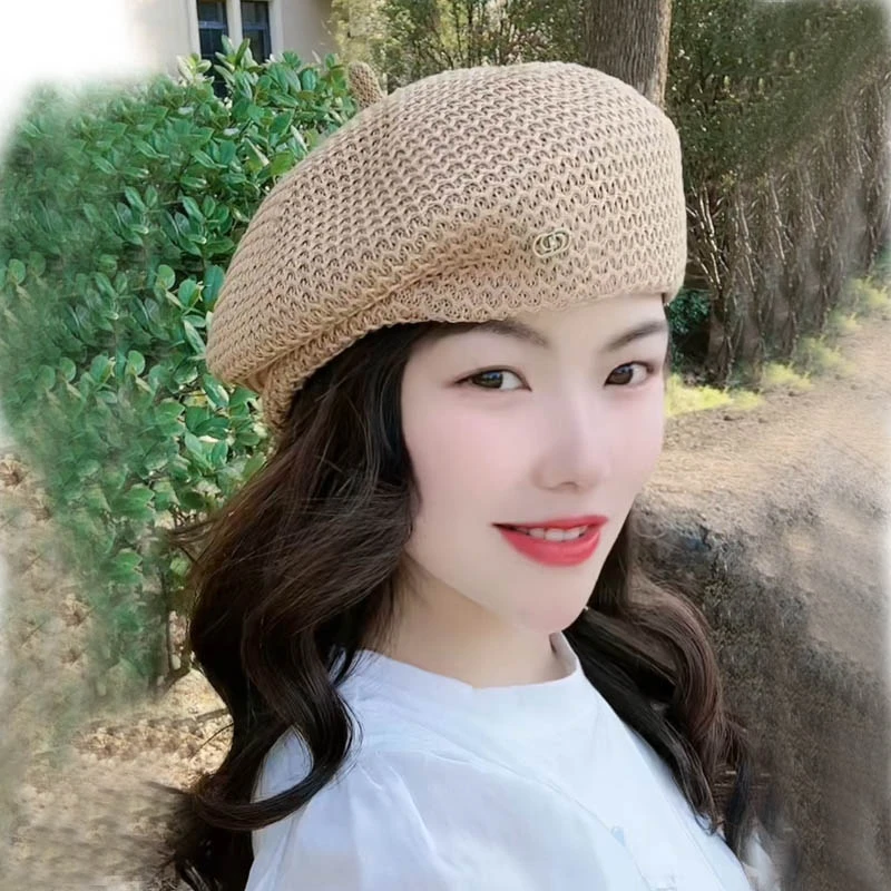 春夏法式轻奢名媛风女压皱气质贝雷帽百搭定型显脸小画家帽