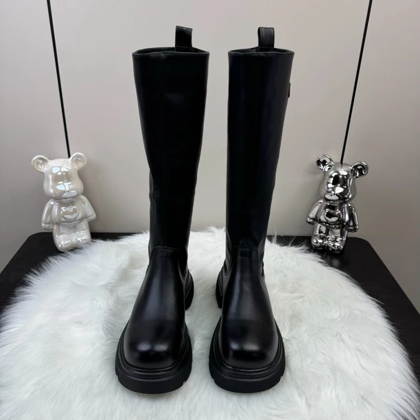 露思同款皮带扣骑士靴增高显瘦英伦风长筒跟高5公分显瘦百搭时尚