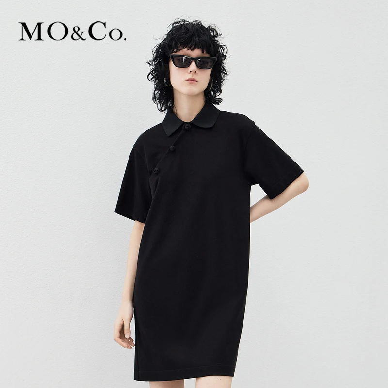 MOCO春新中式斜襟盘扣T恤裙连衣裙MBC1DRS014