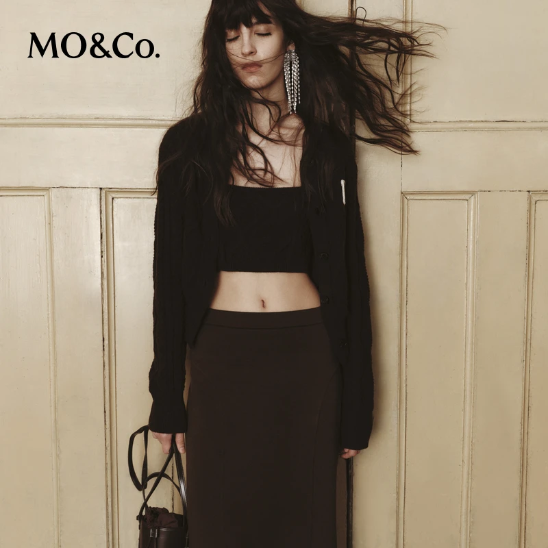 MOCO春秋山羊绒绵羊毛针织衫开衫吊带两件套MBC3CAR021