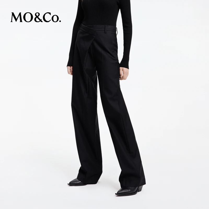 MOCO春含绵羊毛解构错位高腰直筒休闲裤阔腿裤MBD1PAT033