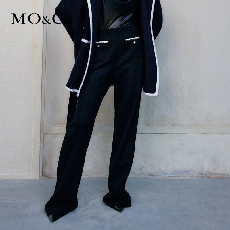 MOCO冬肌理感一体高腰长直筒阔腿拖地裤休闲裤MBC4PATT01