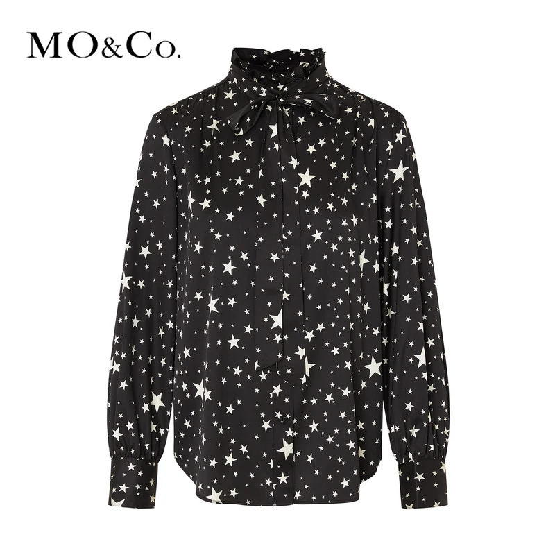 MOCO冬含桑蚕丝花边飘带衬衫上衣MBC4TOP011
