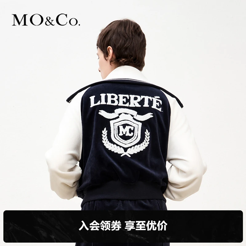 MOCO冬季美式复古丝绒感撞色高领夹克外套休闲热力感MBB4JKTT05