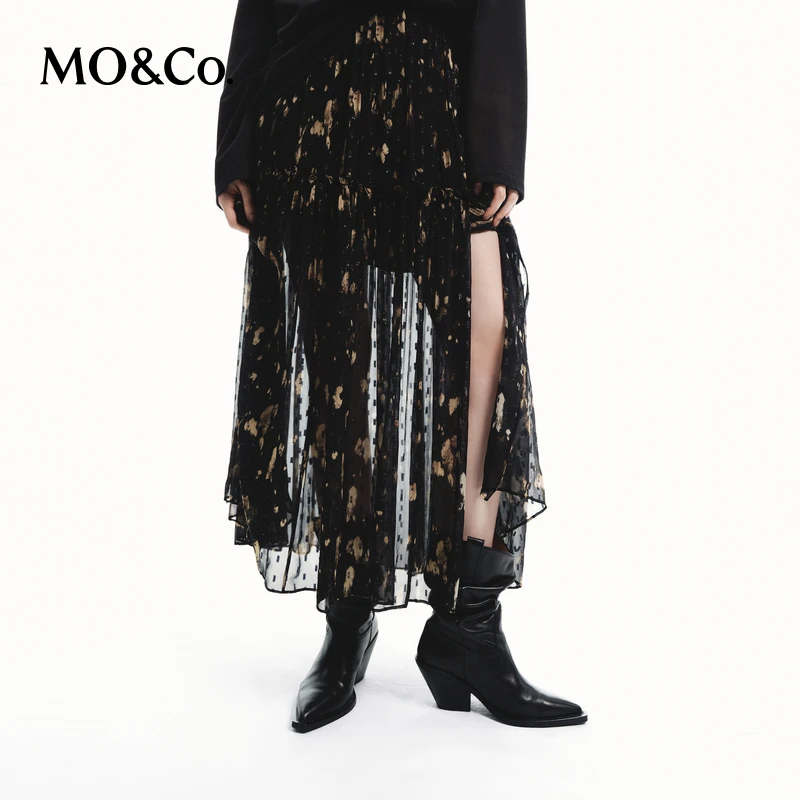 MOCO秋轻奢轻透薄纱长款半身裙纱裙MBD3SKTT10