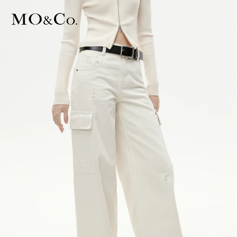 MOCO春夏中腰工装口袋棉质直筒牛仔裤MBC4JEN043