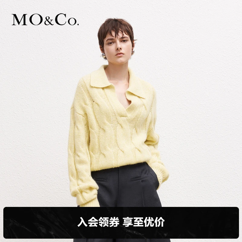 MOCO冬季羊驼毛混纺POLO领宽松毛衣宽松针织衫MBB4SWT012