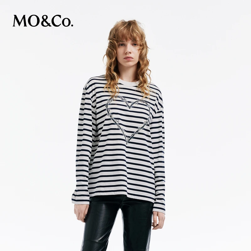 【抗菌防螨】MOCO春白墨喷绘玫瑰爱心棉质T恤MBD1TEE003