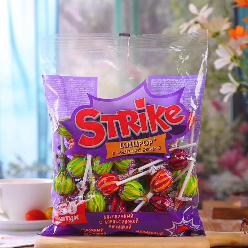俄罗斯进口KDV棒棒糖什锦水果多口味夹心糖果儿童年货喜糖零食