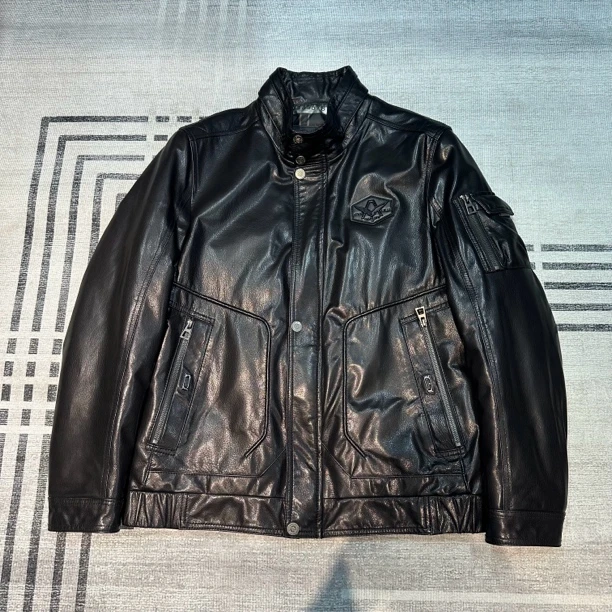 新款男士立翻领真皮皮衣头层山羊皮油蜡羽绒服皮夹克冬季保暖时尚