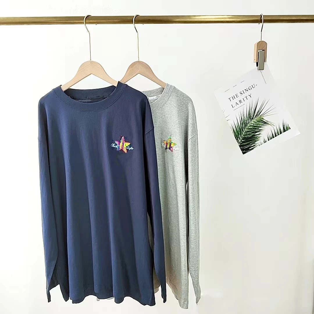 LW75  秋季男士彩色五角星长袖T恤打底衫