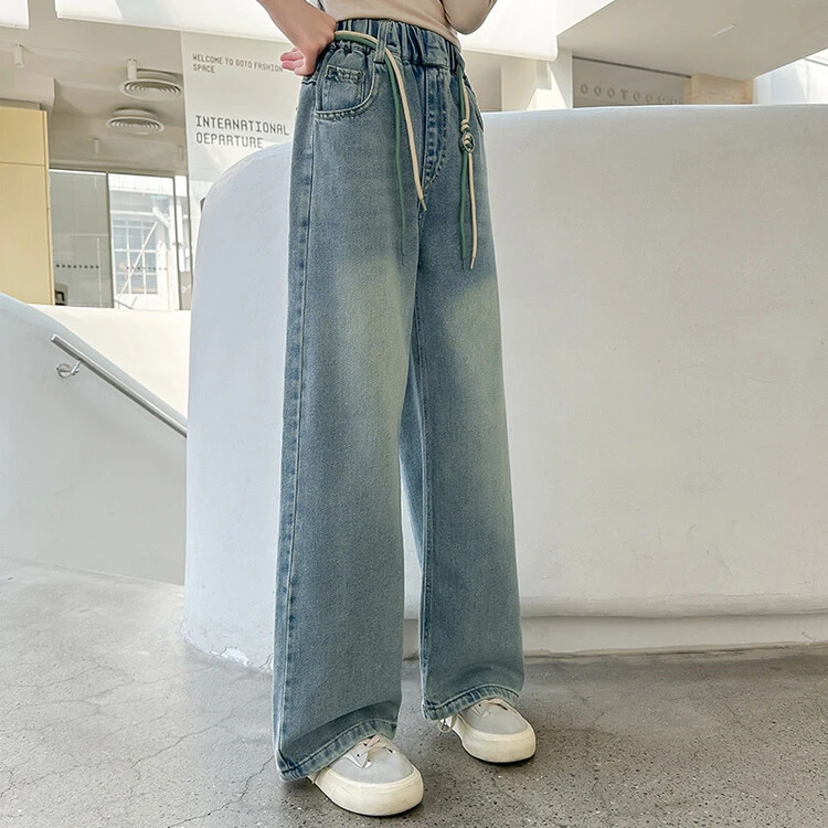 女童阔腿裤2024春秋新款女大童裤子洋气百搭儿童直筒裤时髦