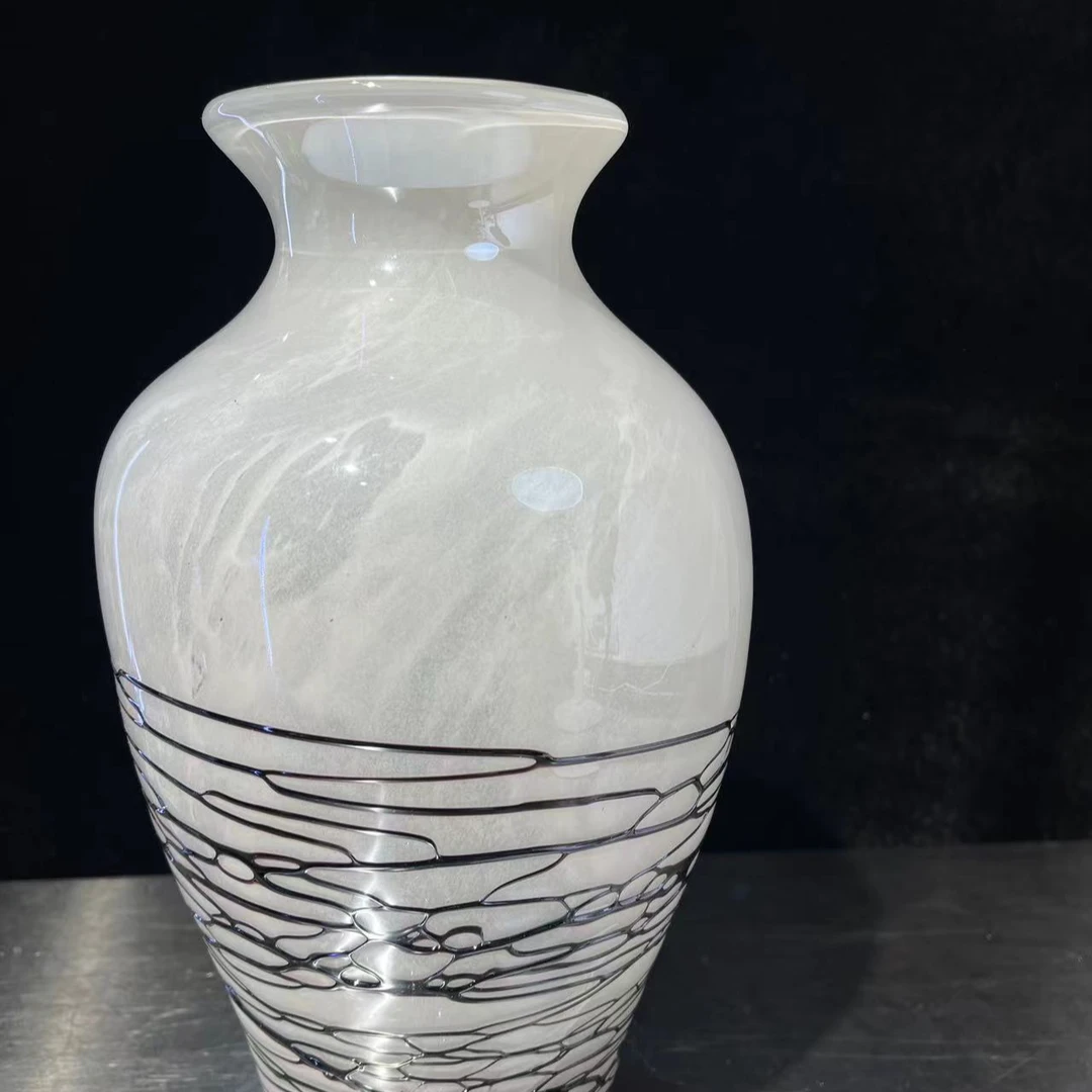 中古风黑白琉璃花瓶家居餐桌电视柜玄关装饰品插花干花精美摆件