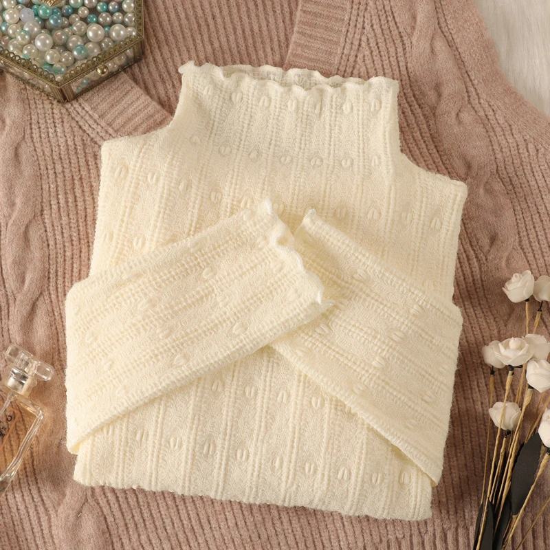 高领磨毛蕾丝打底衫2025新款女秋冬洋气内搭小衫高级感网纱上衣女