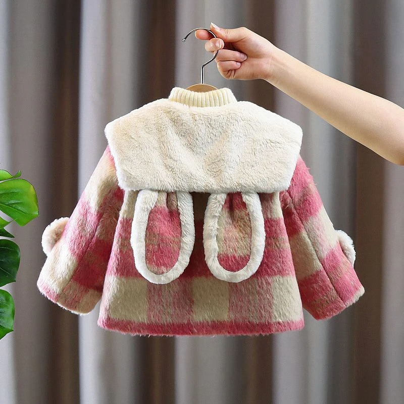 女童秋冬加厚外套2023新款韩版洋气羊羔绒呢子女宝宝冬装时髦衣服