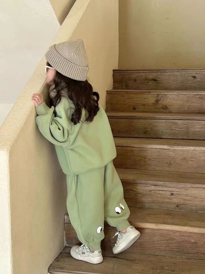 女童秋冬款加厚卡通卫衣套装宝宝童装韩版洋气时髦休闲加绒两件套