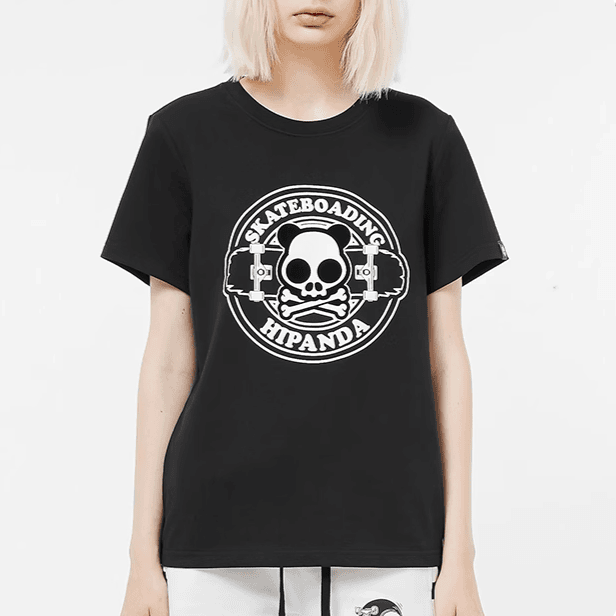 HiPanda/熊猫情侣款男女滑板骷髅印花T恤潮流运动潮服印花夏季