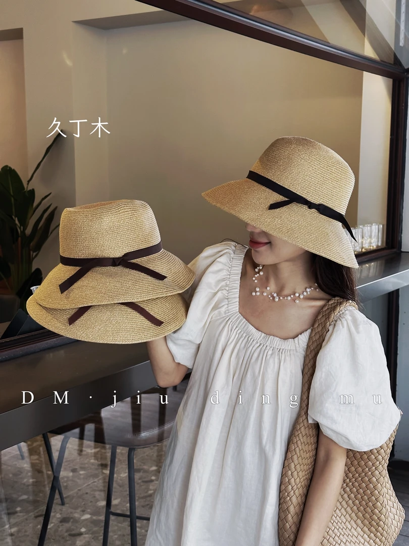 2024新款太阳帽女款防紫外线渔夫帽大帽檐遮阳度假防晒帽女士编织
