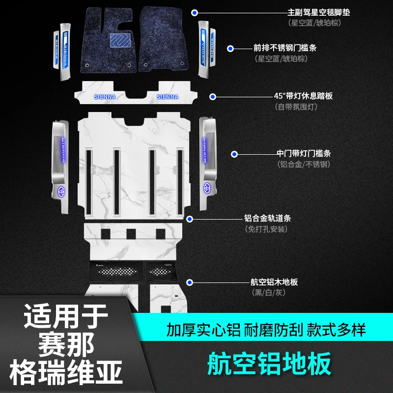 适用于丰田赛那实木汽车地板脚垫改装饰格瑞维亚专用品塞纳配件
