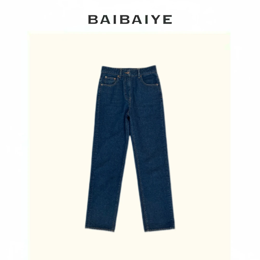 时髦休闲复古水洗牛仔直筒裤【BAIBAIYE】Z24FZ353