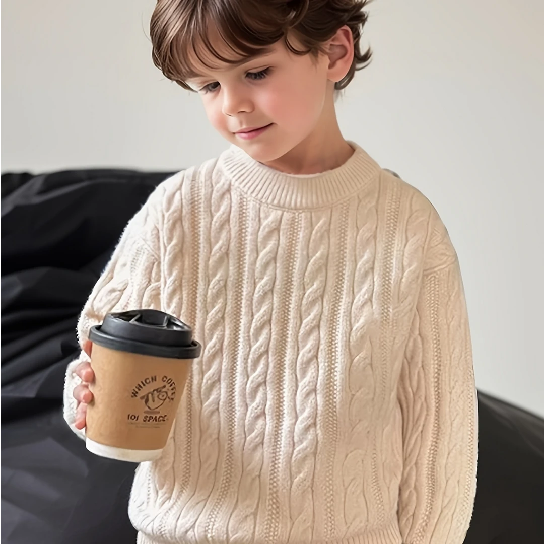 男童加厚秋冬保暖宽松圆领打底2024新款时尚针织毛衣儿童中大女童