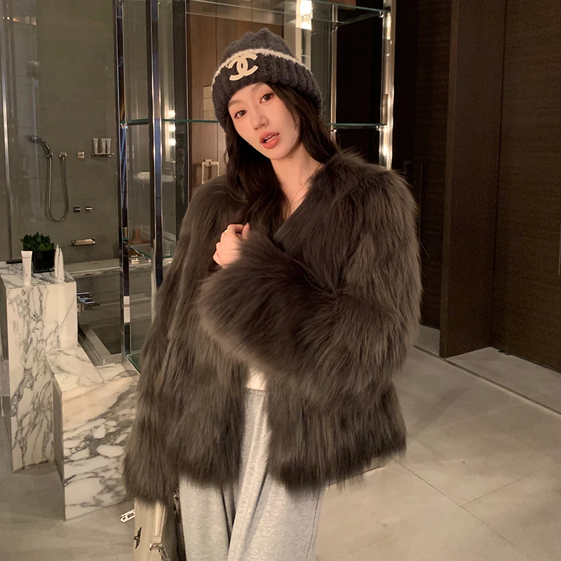 艾格珈“芦苇花”银狐狸毛皮草外套女2024新款时尚毛毛大衣年轻款