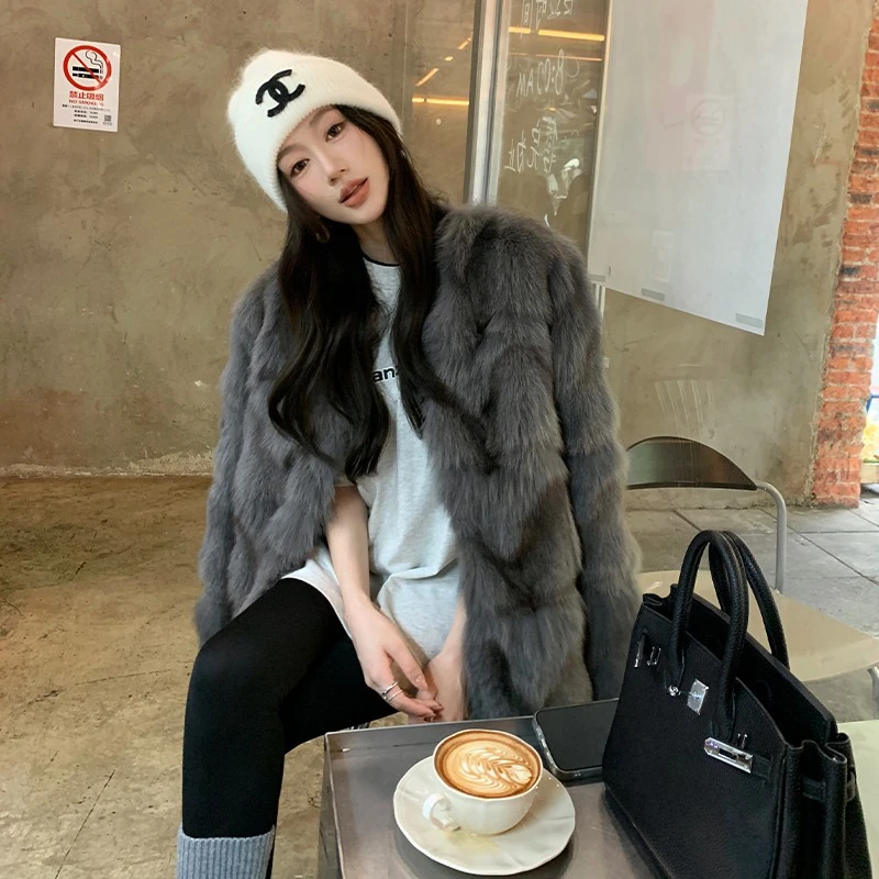 艾格珈狐狸毛皮草外套女2025新款高级感皮毛一体毛毛大衣年轻款