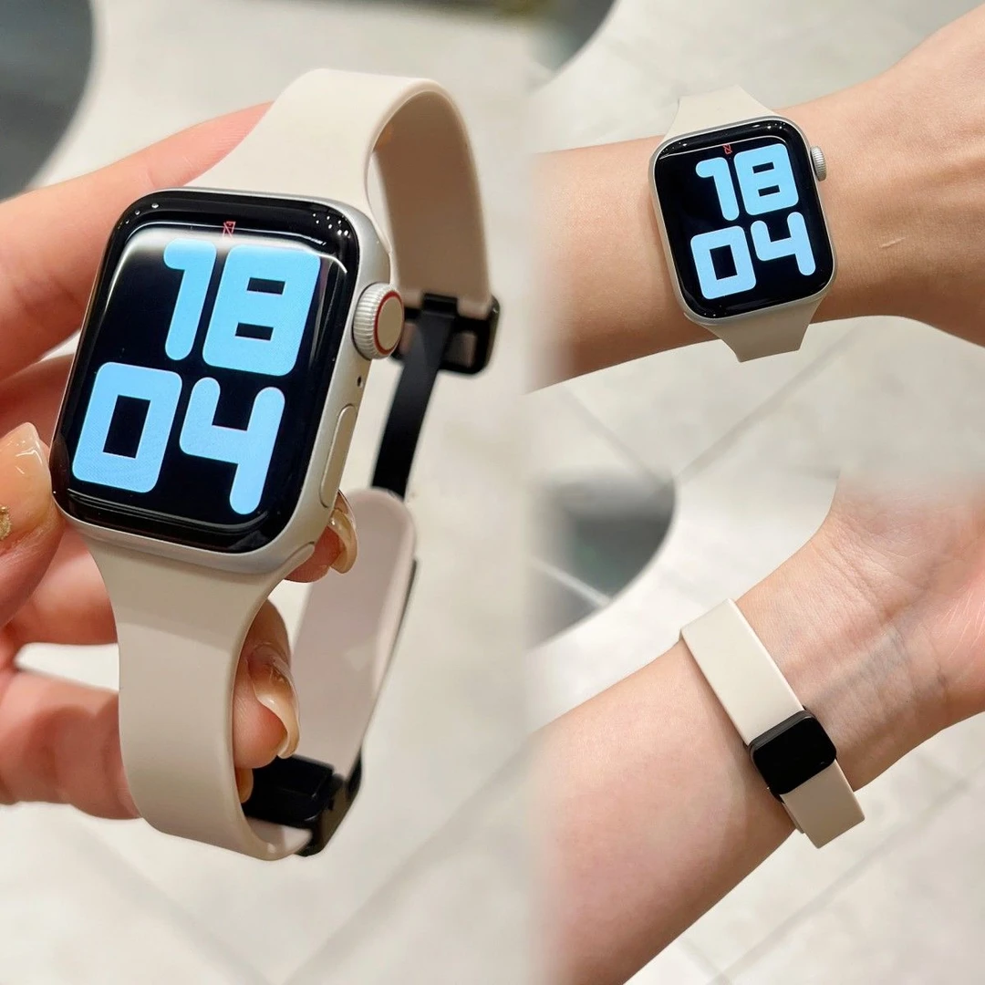 小蛮腰磁吸硅胶表带适用applewatch10细款苹果手表se运动iwatch女