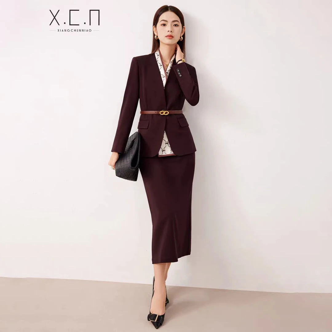 【秋落梨雨】双十二冬季新款安可拉红冬日通勤套裙雅丹风-A24T3585