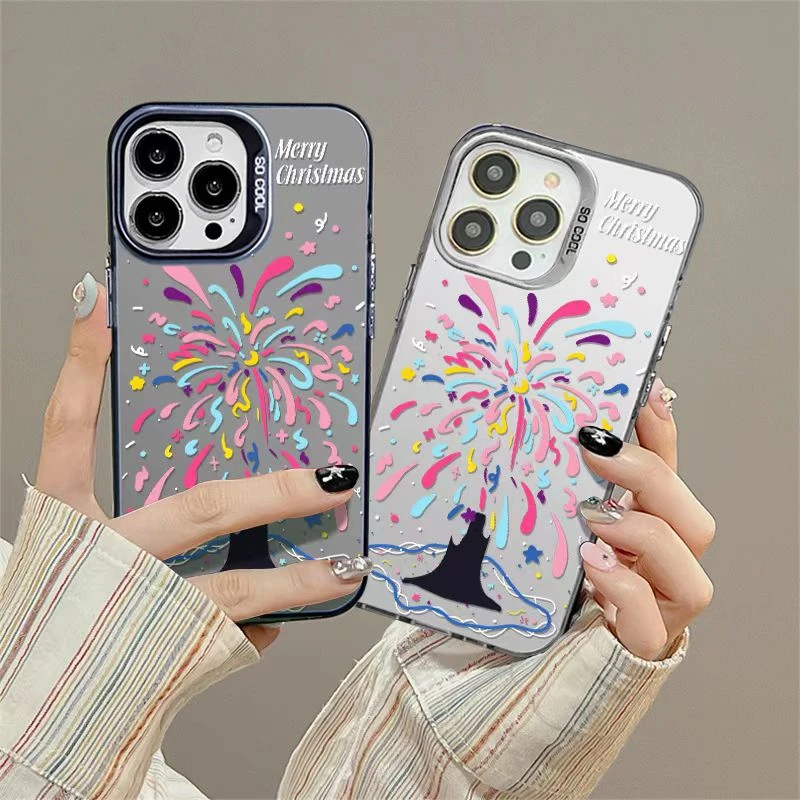 烟花圣诞树适用于红米k60手机壳Redmi/k70pro镭射彩银k50新年款套