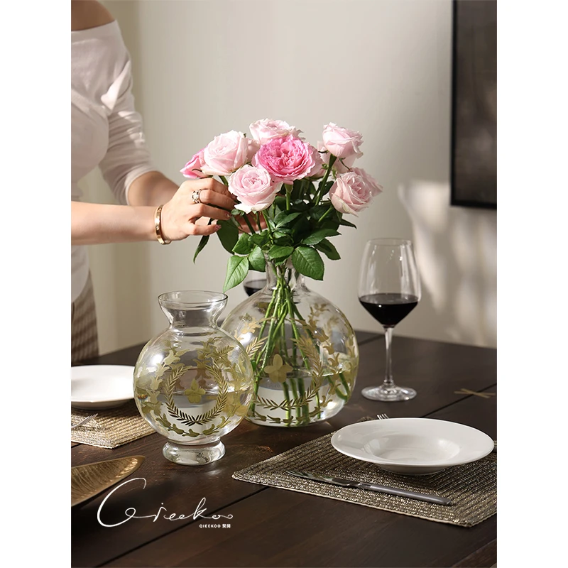 契阔家居 Merry欢乐颂进口金染花枝氛围玻璃花瓶花器客厅装饰摆件