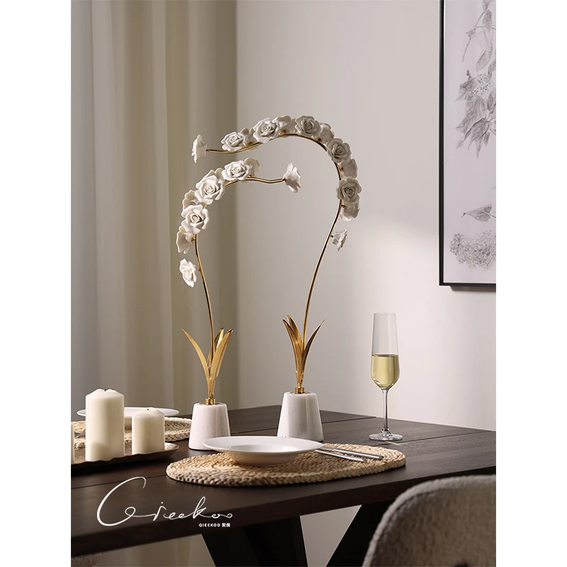 契阔家居 Roseonly蔓蔓手捏玫瑰陶瓷艺术客厅玄关桌面装饰摆件