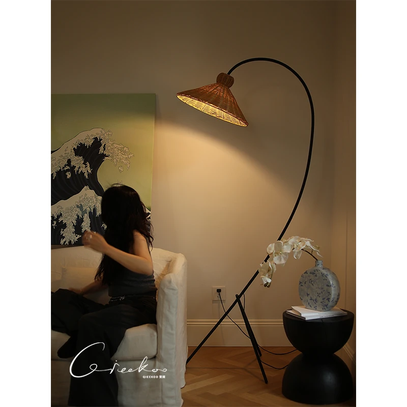 契阔家居 Athena侘寂风天然藤编落地灯客厅沙发复古书房氛围灯