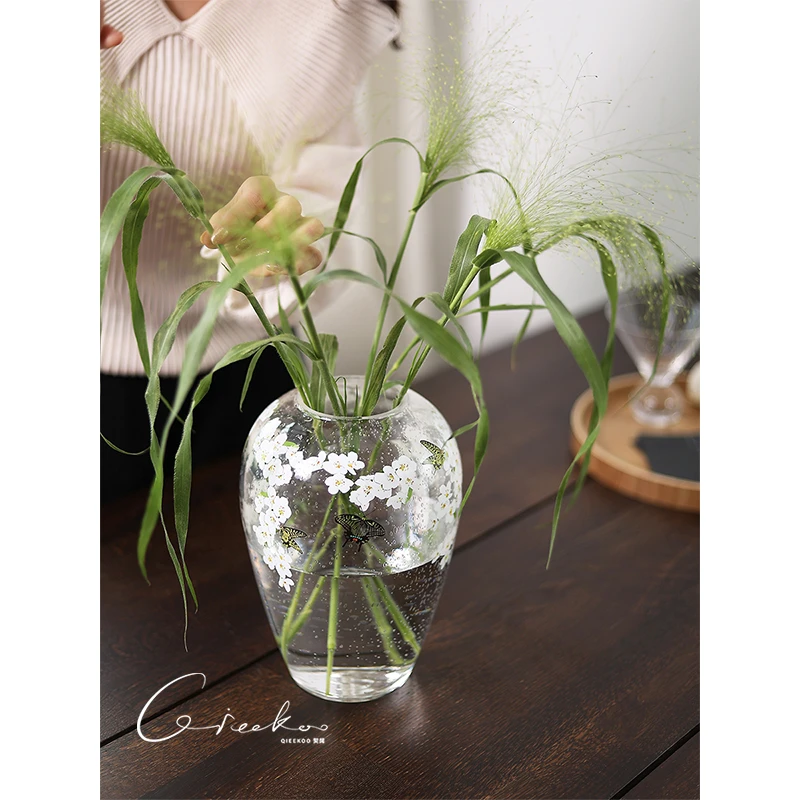 契阔家居 Spring蝶恋花春雨珐琅釉玻璃花瓶花器玄关客厅插花摆件