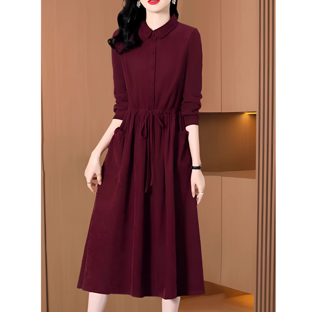 安哥拉红棉麻连衣裙女2025秋季气质新款宽松大码收腰显瘦时尚长裙